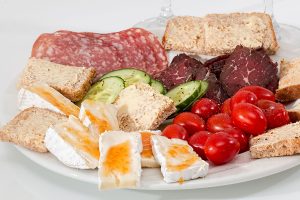 Frühstücksteller mit diversen Eiweissquellen