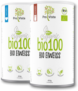 Zwei Dosen ProVista Bio-Eiweiss Produkte